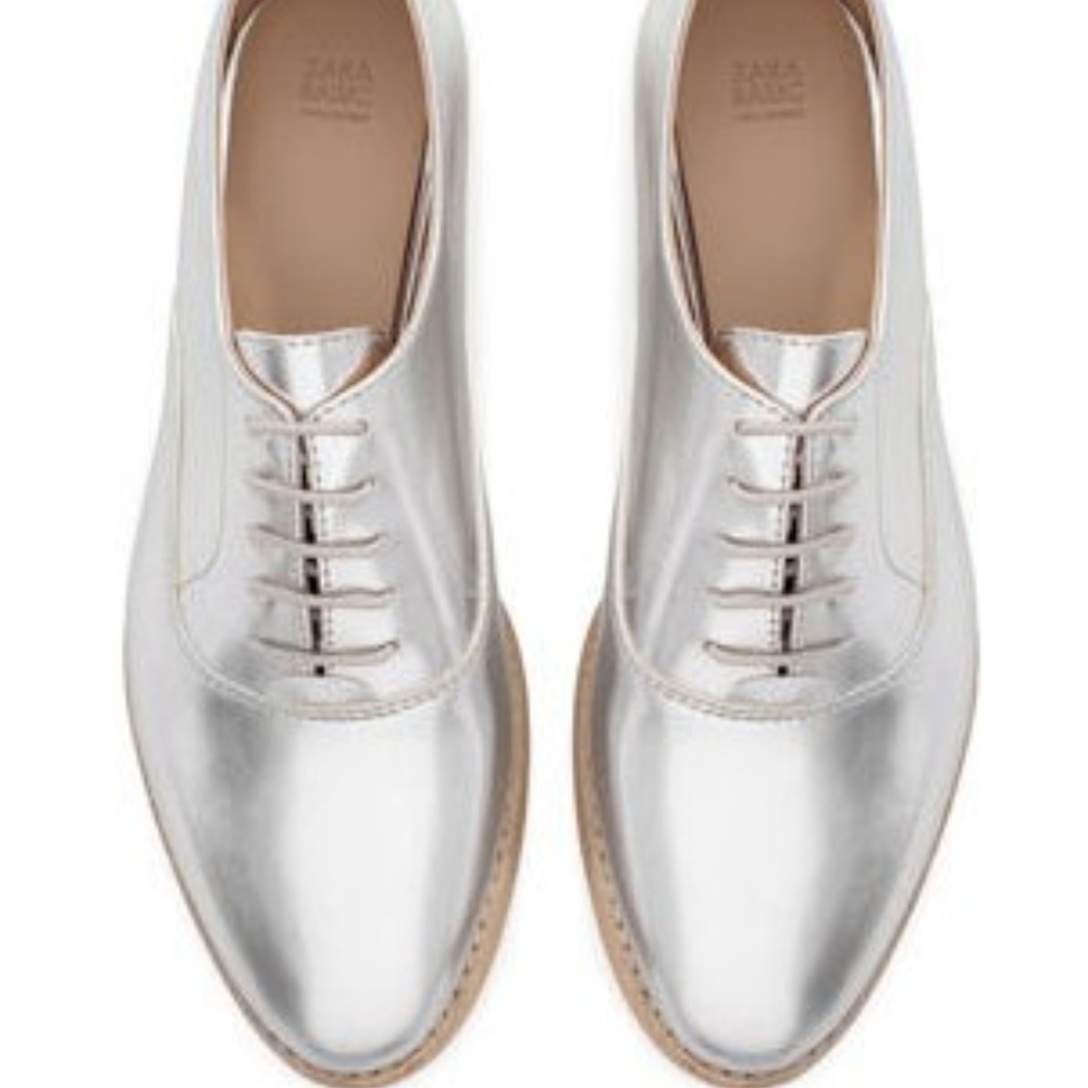 NWT Zara Silver Oxfords
